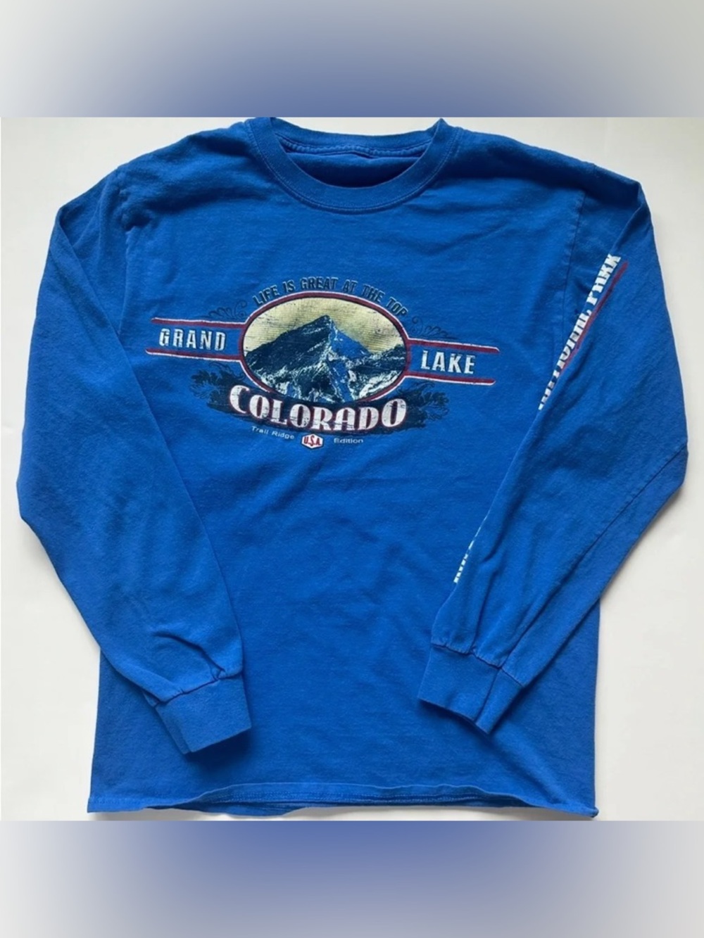 Grand Lake Colorado Long Sleeve Mountain Graphic Tee Blue Size S RMNP